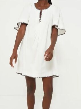 Tuckernuck Pomander Place White Stitch Finley Flutter Sleeve Dress  SZ M